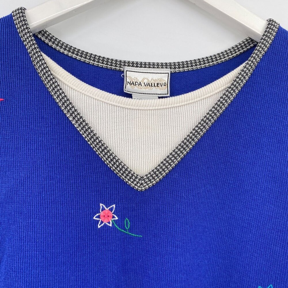 VTG Napa Valley Y2K pull over sweater size XL embroidered flower button print - Picture 3 of 8